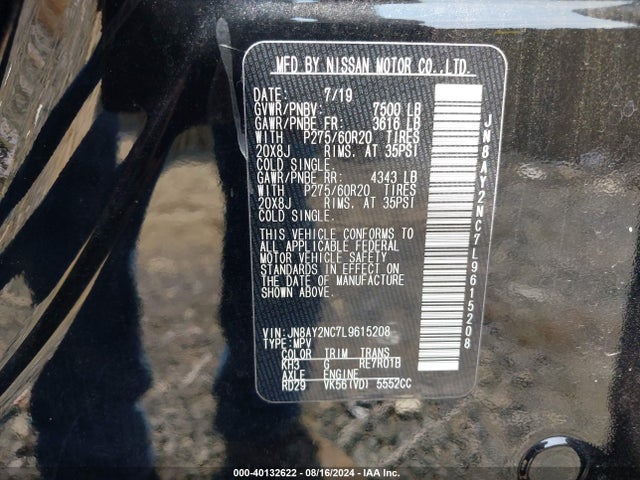 Nissan Armada Sl 4wd 2020 JN8AY2NC7L9615208 Image 9