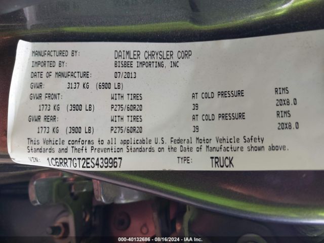 1C6RR7GT2ES439967 RAM 1500 Slt