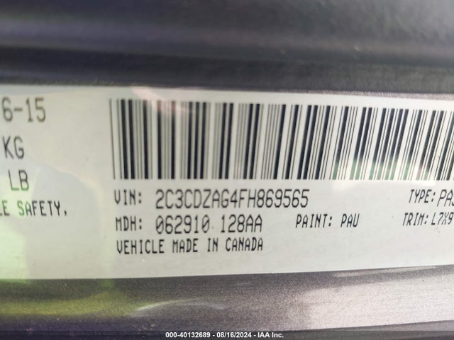 Dodge Challenger Sxt 2015 2C3CDZAG4FH869565 Image 9