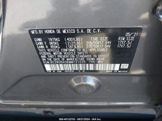 3CZRU5H36MM731035 Honda Hr-v 2wd Lx