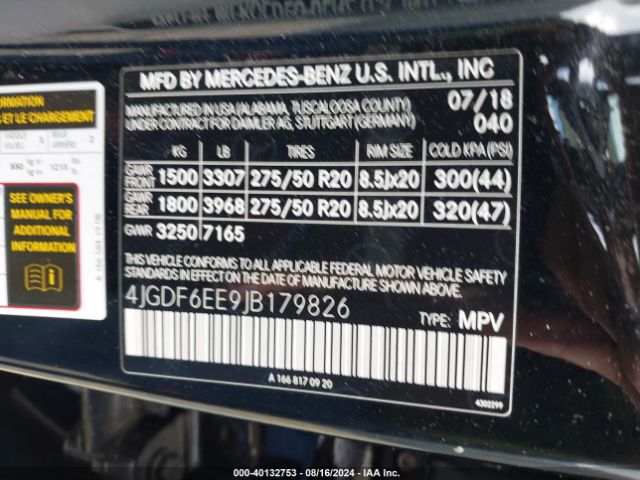 4JGDF6EE9JB179826 Mercedes-Benz Gls 450 4matic