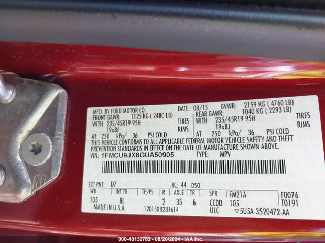 Ford Escape Titanium 2016 1FMCU9JX8GUA50905 Image 9