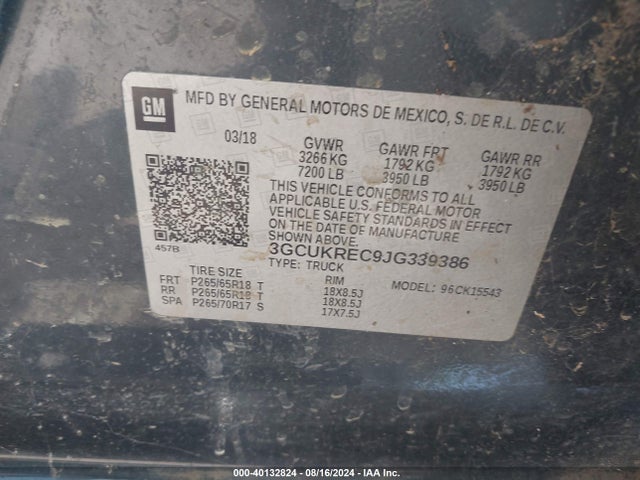 Chevrolet Silverado 1500 2lt 2018 3GCUKREC9JG339386 Image 9