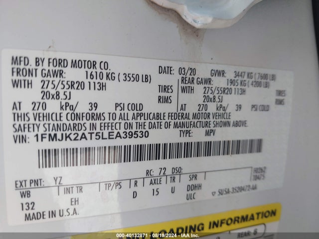 Ford Expedition Limited Max 2020 1FMJK2AT5LEA39530 Image 9