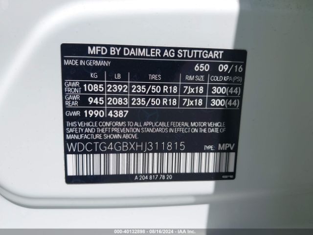 WDCTG4GBXHJ311815 Mercedes-Benz Gla 250 4matic
