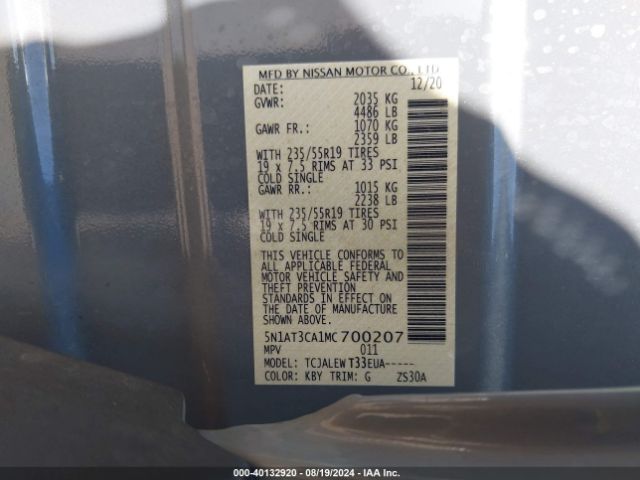 5N1AT3CA1MC700207 Nissan Rogue Sl Fwd