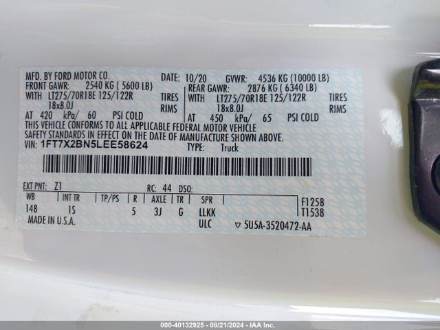 Ford F-250 Xl 2020 1FT7X2BN5LEE58624 Image 9