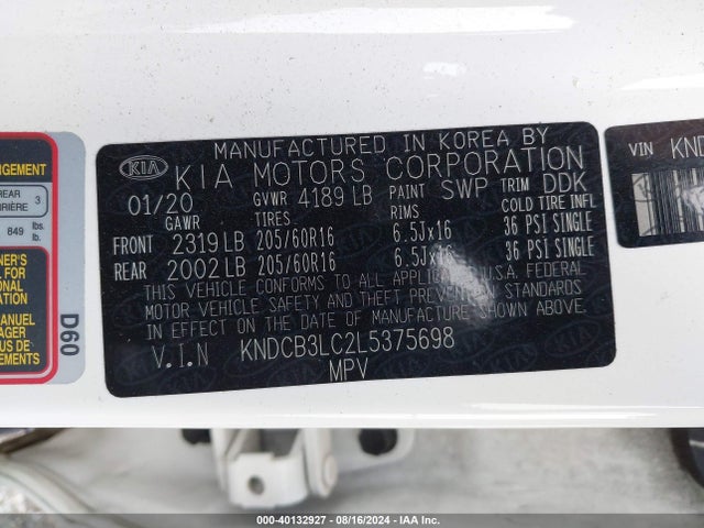 KIA Niro Lxs 2020 KNDCB3LC2L5375698 Image 9