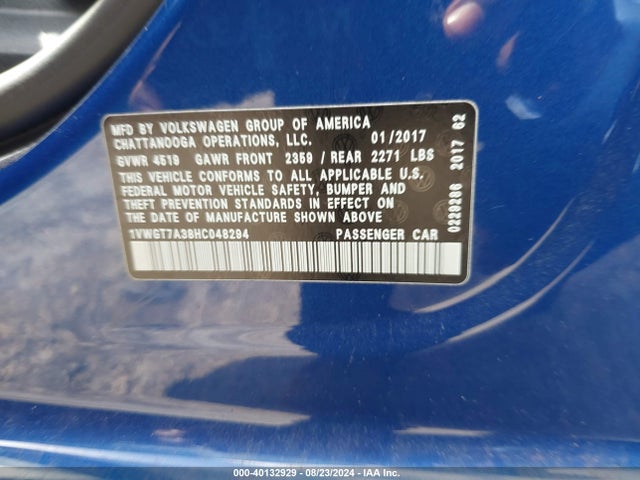 1VWGT7A38HC048294 Volkswagen Passat 1.8t Se