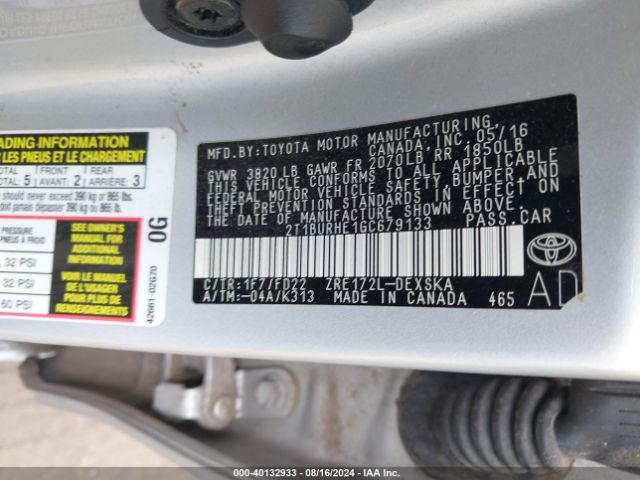 2T1BURHE1GC679133 Toyota Corolla S