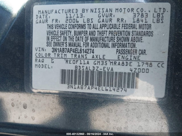 Nissan SENTRA SV 2014 3N1AB7AP4EL614274 Image 9