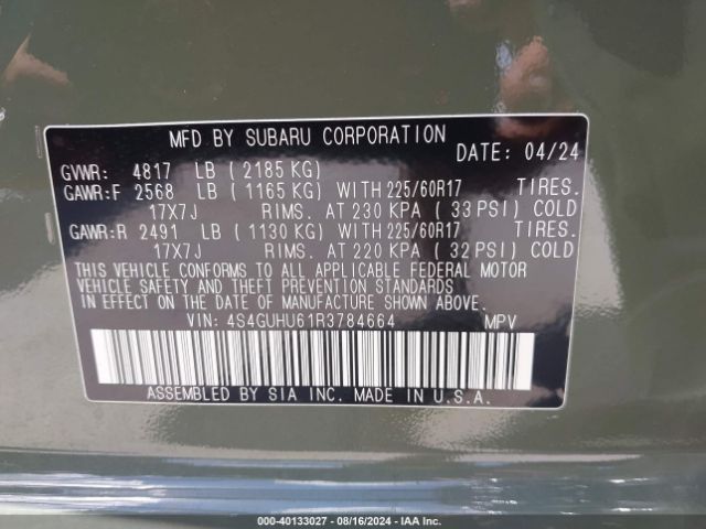4S4GUHU61R3784664 Subaru Crosstrek Wilderness