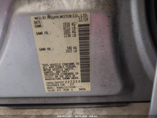1N4AL3AP1FC227333 Nissan Altima 2.5/2.5 S/2.5 Sl/2.5 Sv