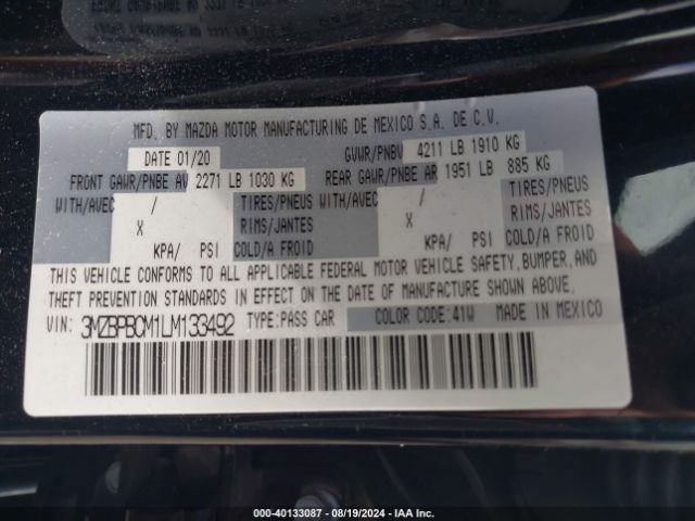 3MZBPBCM1LM133492 Mazda Mazda3 Select Package