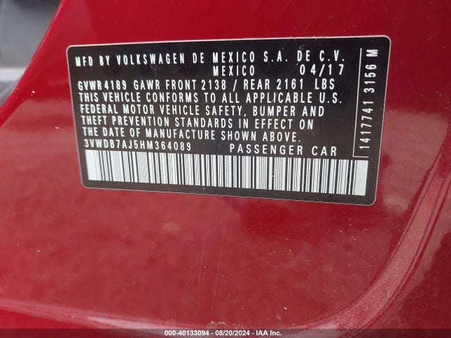 3VWDB7AJ5HM364089 Volkswagen Jetta 1.4t Se