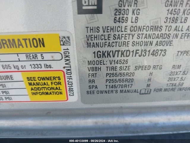 GMC Acadia Denali 2015 1GKKVTKD1FJ314873 Image 9