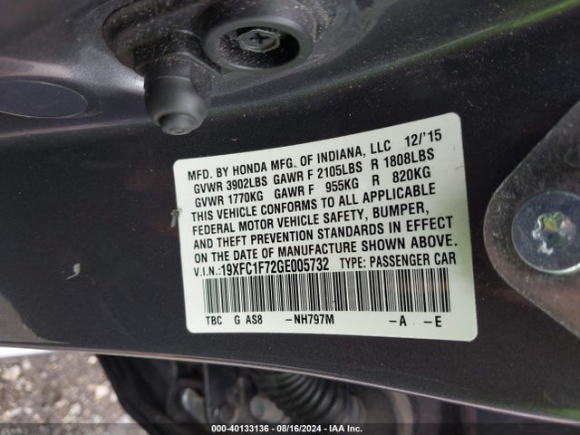 Honda Civic Ex-l 2016 19XFC1F72GE005732 Image 9