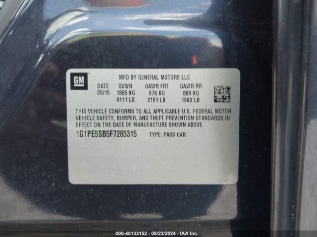 1G1PE5SB5F7285315 Chevrolet Cruze 2lt Auto
