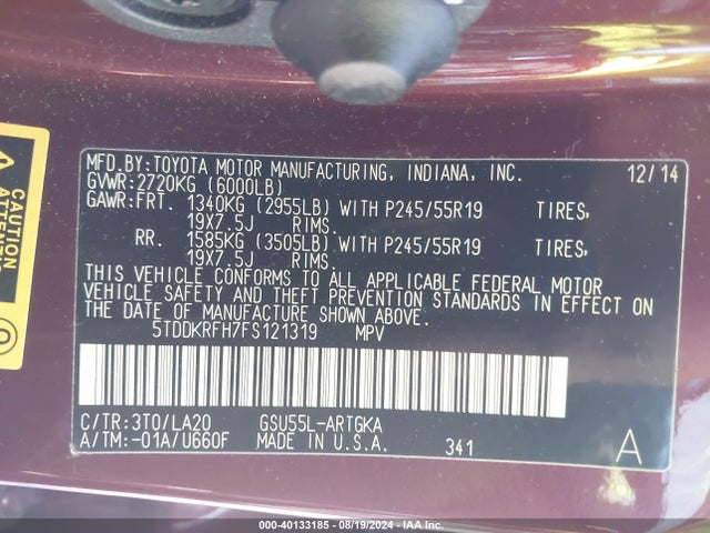 5TDDKRFH7FS121319 Toyota Highlander Limited V6