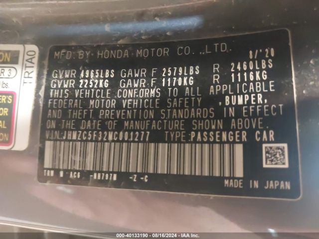 JHMZC5F32MC001277 Honda Clarity Plug-in Hybrid Touring