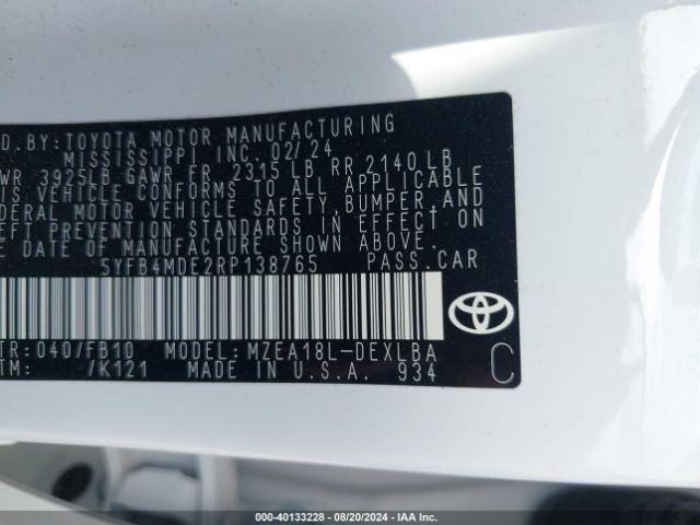 Toyota COROLLA LE 2024 5YFB4MDE2RP138765 Image 9