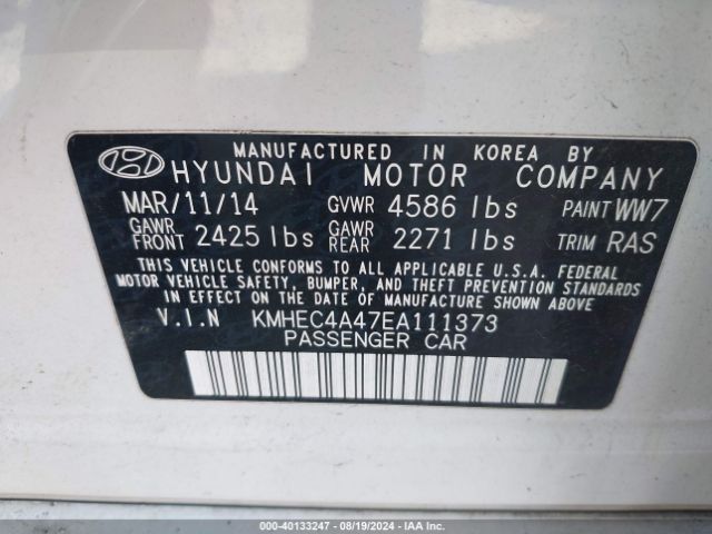 KMHEC4A47EA111373 Hyundai SONATA HYBRID