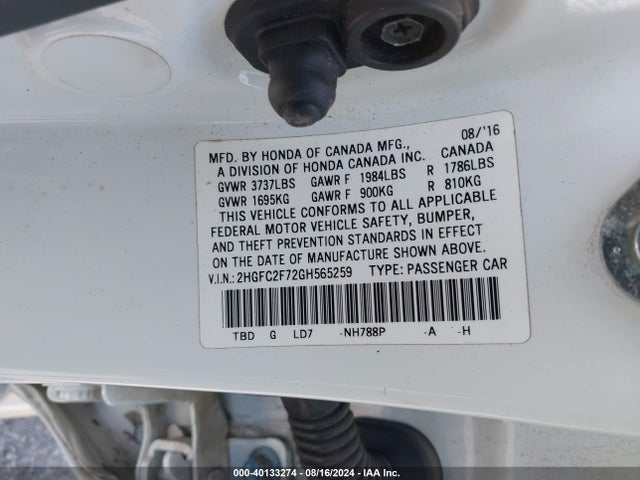 Honda CIVIC EX 2016 2HGFC2F72GH565259 Image 9