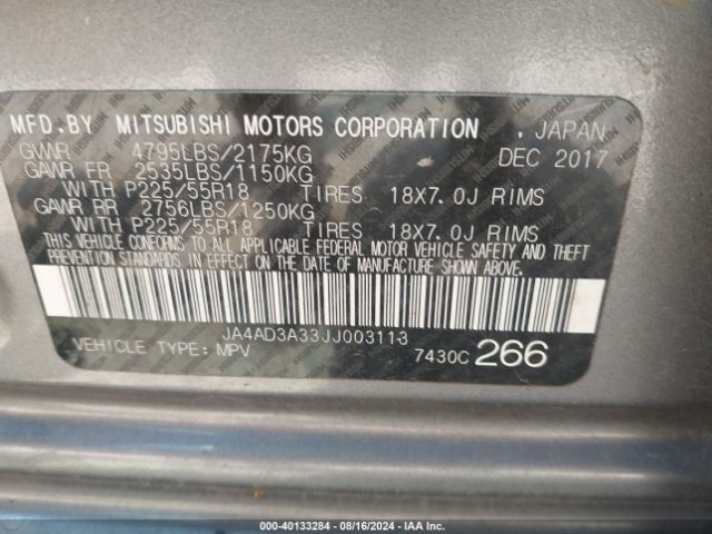 JA4AD3A33JJ003113 Mitsubishi Outlander Se