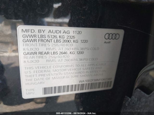 WA1EECF38M1062380 Audi Q3 Premium Plus 45 Tfsi S Line Quattro Tiptronic