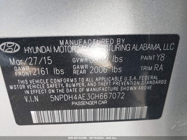 Hyundai ELANTRA SE 2016 5NPDH4AE3GH667072 Image 9