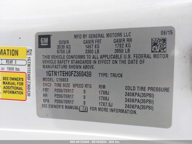 GMC SIERRA 1500 2015 1GTN1TEH0FZ360439 Image 9