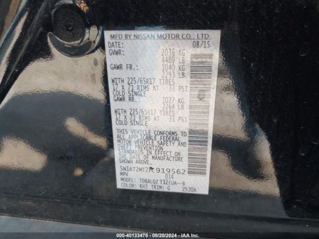 5N1AT2MT2FC919562 Nissan ROGUE SV