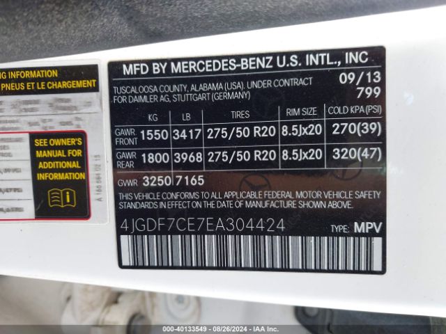 4JGDF7CE7EA304424 Mercedes-Benz Gl 450 4matic