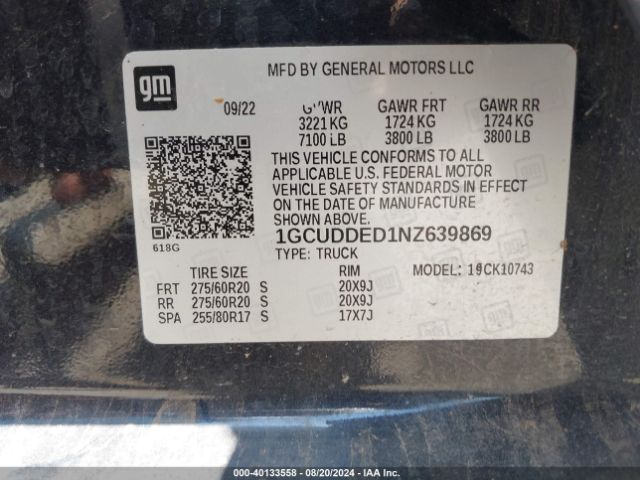 1GCUDDED1NZ639869 Chevrolet Silverado 1500 4wd  Standard Bed Lt
