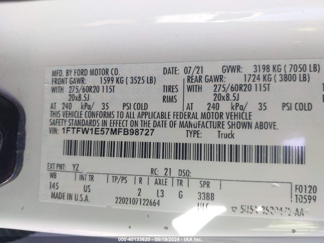 Ford F-150 Xlt 2021 1FTFW1E57MFB98727 Image 9
