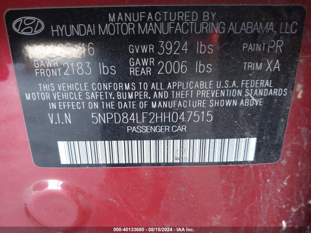 Hyundai ELANTRA SE 2017 5NPD84LF2HH047515 Image 9