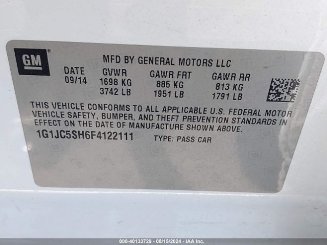 1G1JC5SH6F4122111 Chevrolet Sonic Lt Auto