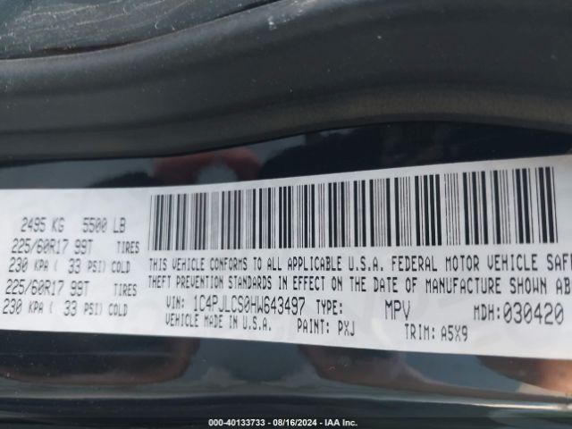 1C4PJLCS0HW643497 Jeep Cherokee Latitude Fwd