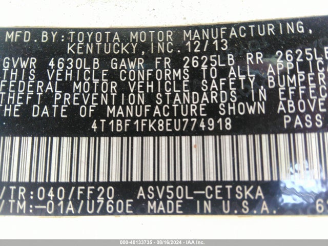 Toyota CAMRY SE 2014 4T1BF1FK8EU774918 Image 9
