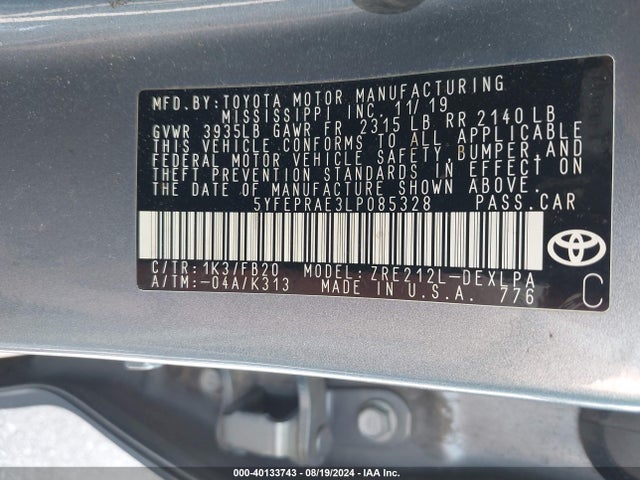 Toyota COROLLA LE 2020 5YFEPRAE3LP085328 Image 9