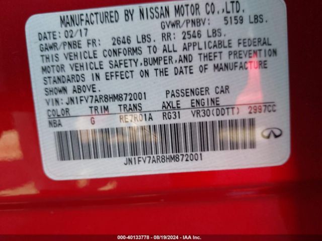 JN1FV7AR8HM872001 Infiniti Q50 3.0t Red Sport 400