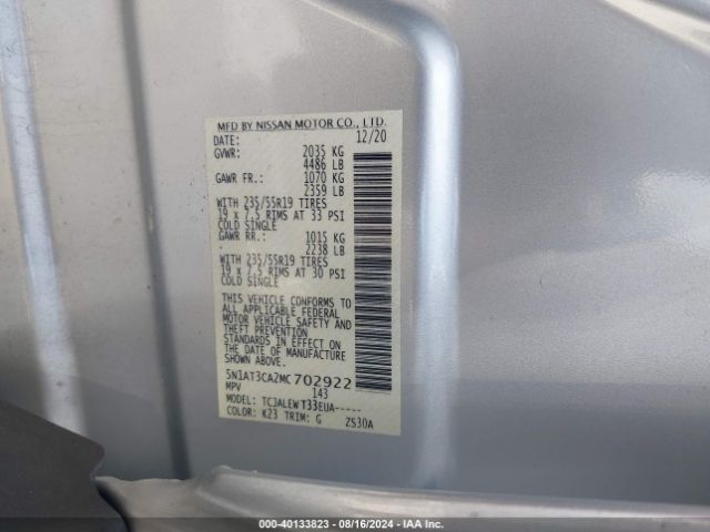 5N1AT3CA2MC702922 Nissan Rogue Sl Fwd