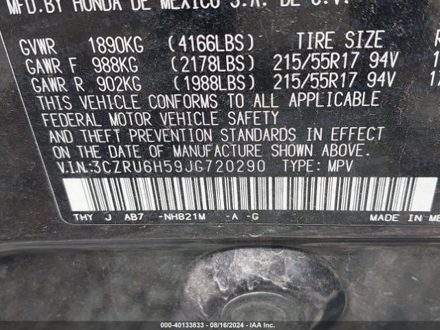 3CZRU6H59JG720290 Honda HR-V EX