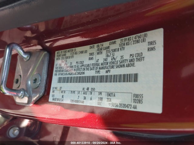 Ford Escape Titanium 2014 1FMCU0J92EUE38206 Image 9
