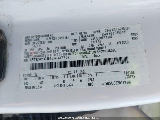 Ford F-150 Xlt 2018 1FTEW1CB4JKD37767 Image 9