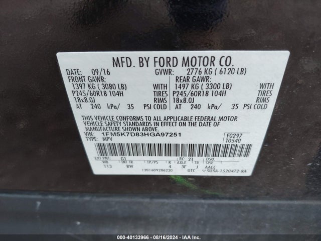 Ford EXPLORER XLT 2017 1FM5K7D83HGA97251 Image 9