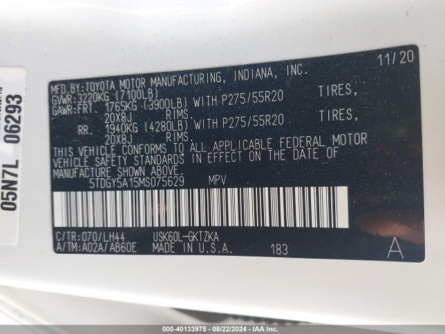 Toyota Sequoia Platinum 2021 5TDGY5A15MS075629 Image 9