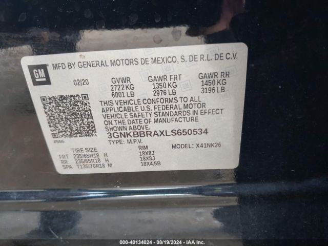 3GNKBBRAXLS650534 Chevrolet Blazer Fwd 1lt