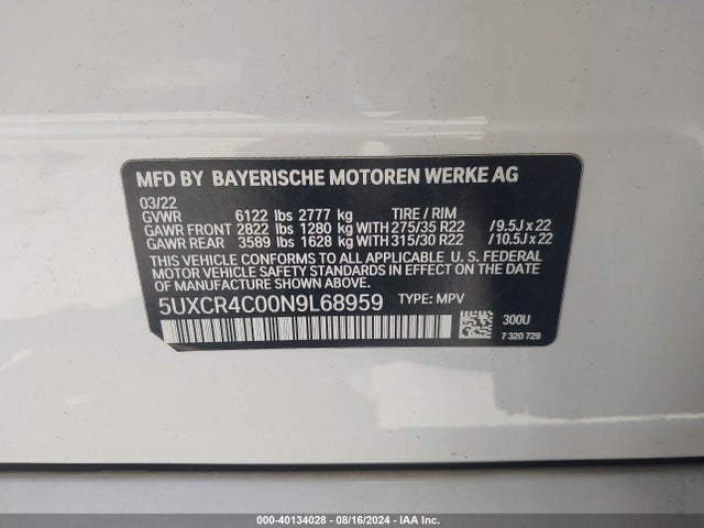 5UXCR4C00N9L68959 BMW X5 Sdrive40i