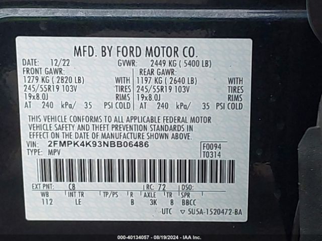 2FMPK4K93NBB06486 Ford Edge Titanium